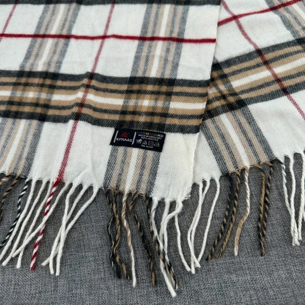 V.Fraas Cashmink Scarf 100% Acrylic Made in Germany Tan Black White‎ Red 15.25